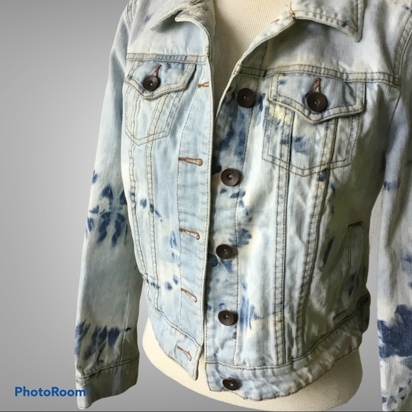 Acid Washed Bleach Tie Dye Denim Jean Jacket - Picture 2 of 6